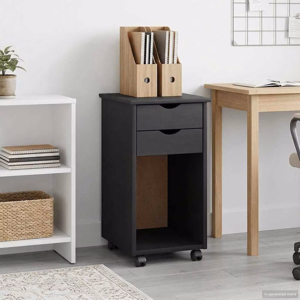 vidaXL Carrello Mobile con Ruote in Legno di Pino Massiccio L/P/H: 34 x 39 x 65,5 cm