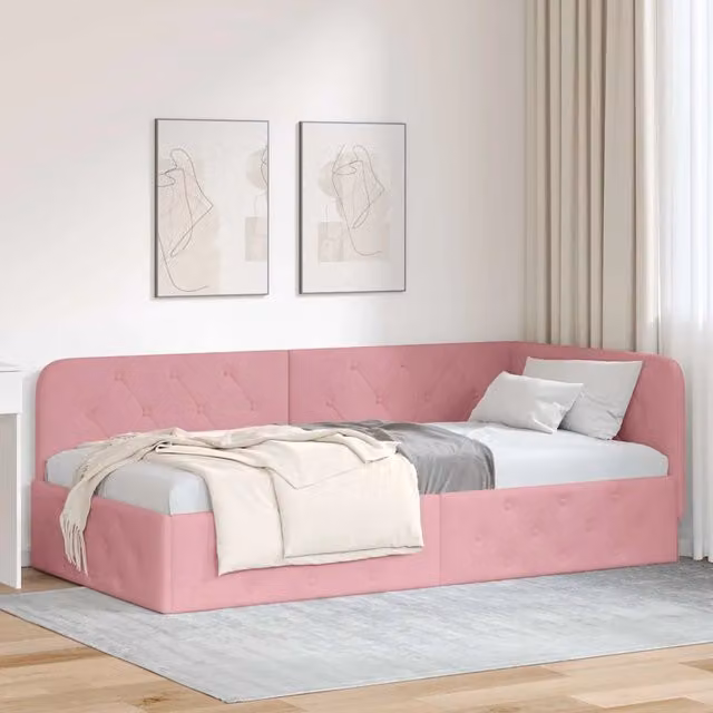 Letto ad angolo rivestito in velluto rosa vidaXL L/P/H: 204 x 100 x 72 cm