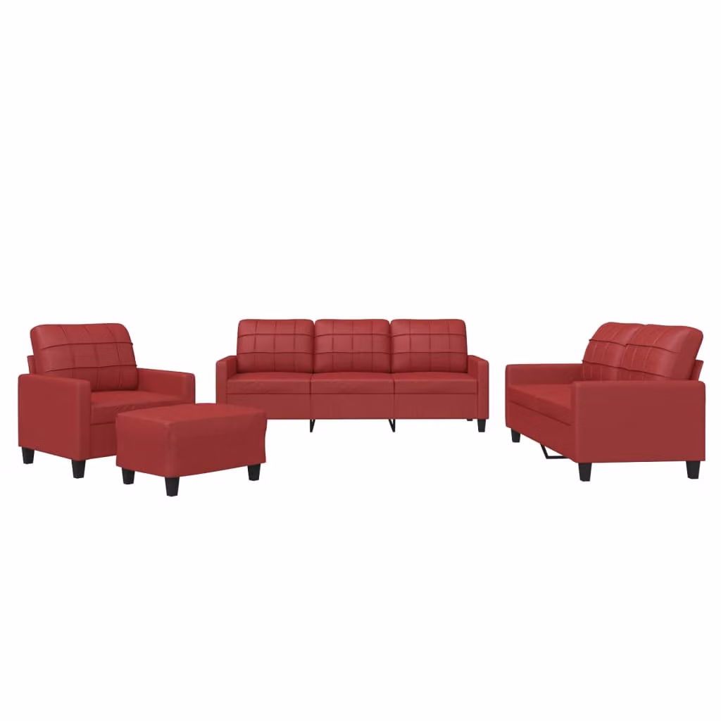 Set di Divani 4 pz con Cuscini Rosso Vino in Pelle finta