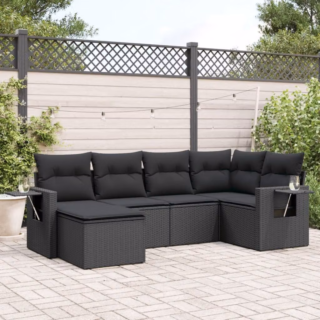 Maison Exclusive - Set Divano da Giardino 6 pz con Cuscini Nero in Polyrattan