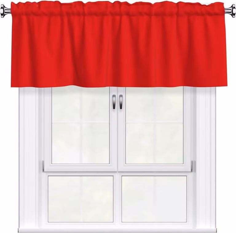Tenda a balze, di colore rosso uniforme e con motivo decorativo, dimensioni 137,2 x 45,7 cm, facile da installare, adatta per finestre in cucine, camere da letto e altri ambienti