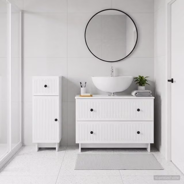 Set di Armadi da Bagno da 2 Pezzi EDE Bianco Lucido 3417661