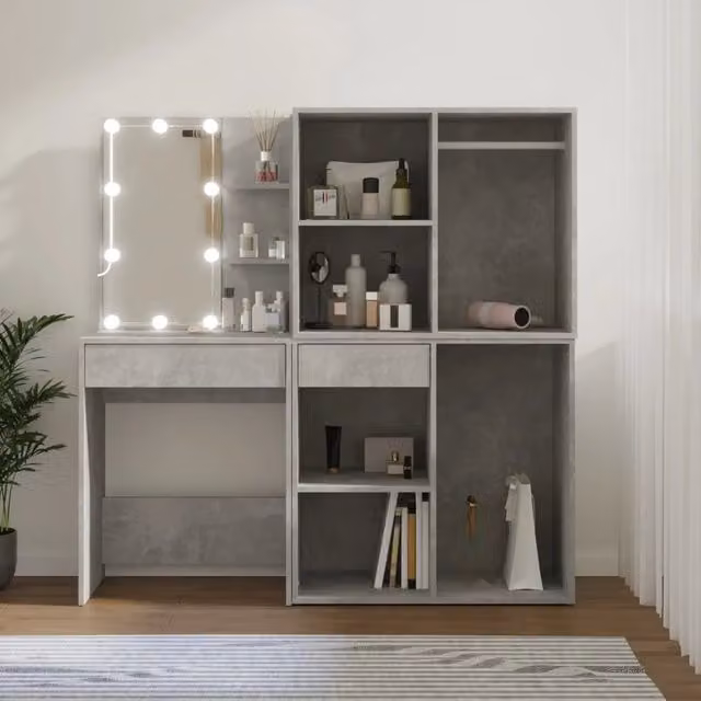 Toeletta Hollywood LED vidaXL in legno multistrato grigio, L: 140 cm, P: 40 cm, H: 60 cm – 1