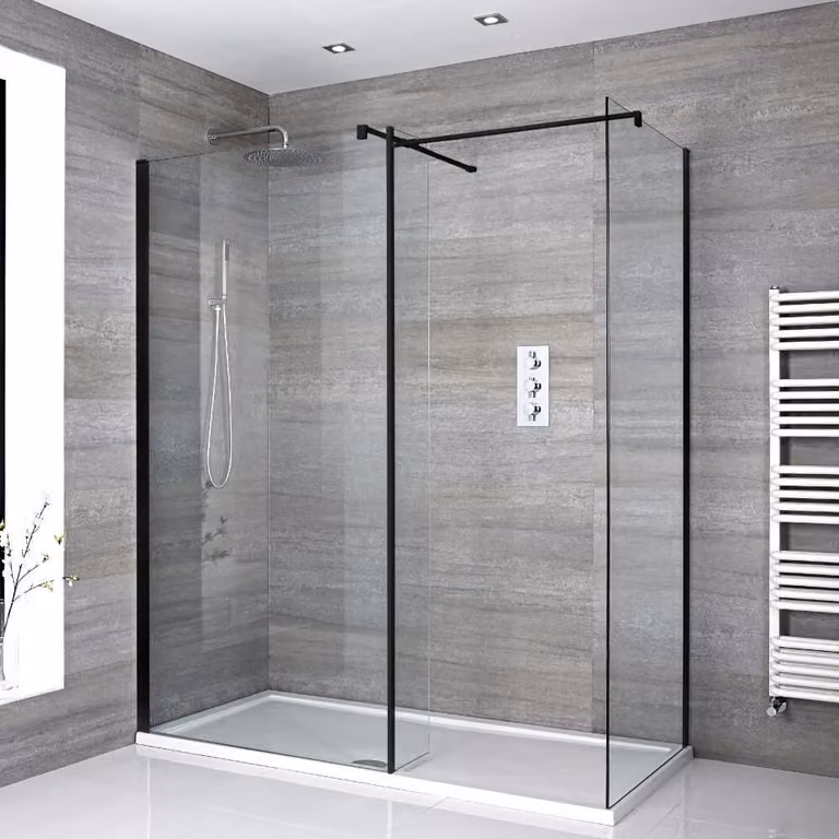 Box Doccia Walk-In Angolare con Piatto Doccia - 1100mmx 700mm - Senza Anta Paraspruzzi