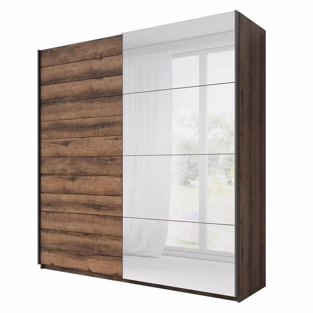 Set camera da letto moderna Meublorama EOS composta da armadio, letto, cassettiera e comodini in legno color quercia scura e nero L/P/H: 180 x 200 cm – 2