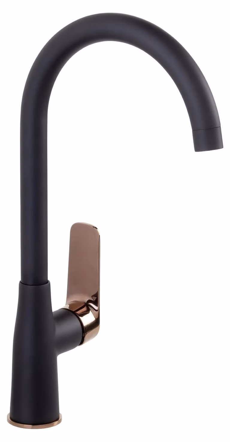 Miscelatore per lavabo, nero-rame, con erogatore alto, in ottone, monoblocco