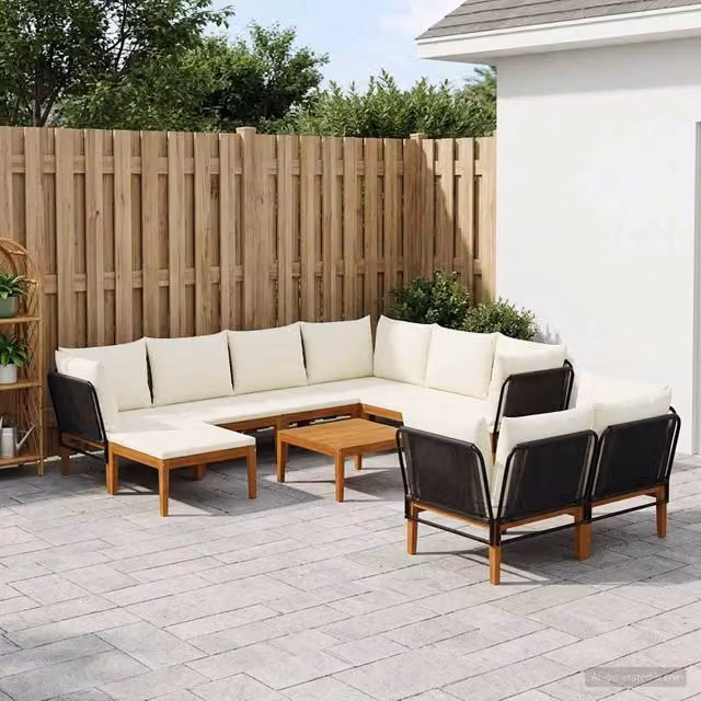 Set di 10 sedie da giardino vidaXL in legno di acacia e corda naturale, colore marrone e bianco, stile moderno – 1