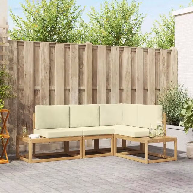 Set di divani da esterno-Sofa da giardino 3 Pezzo Bianco e Crema Poliestere