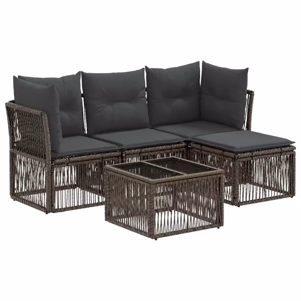 Set Divano da Giardino a L vidaXL in Polyrattan Grigio con Cuscini e Tavolino da 5 Pezzi – 2