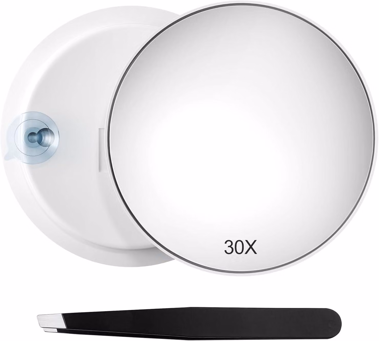 Specchio da trucco con ingrandimento 30x, diametro di 15 cm, dotato di 3 ventose per il fissaggio alla parete del bagno