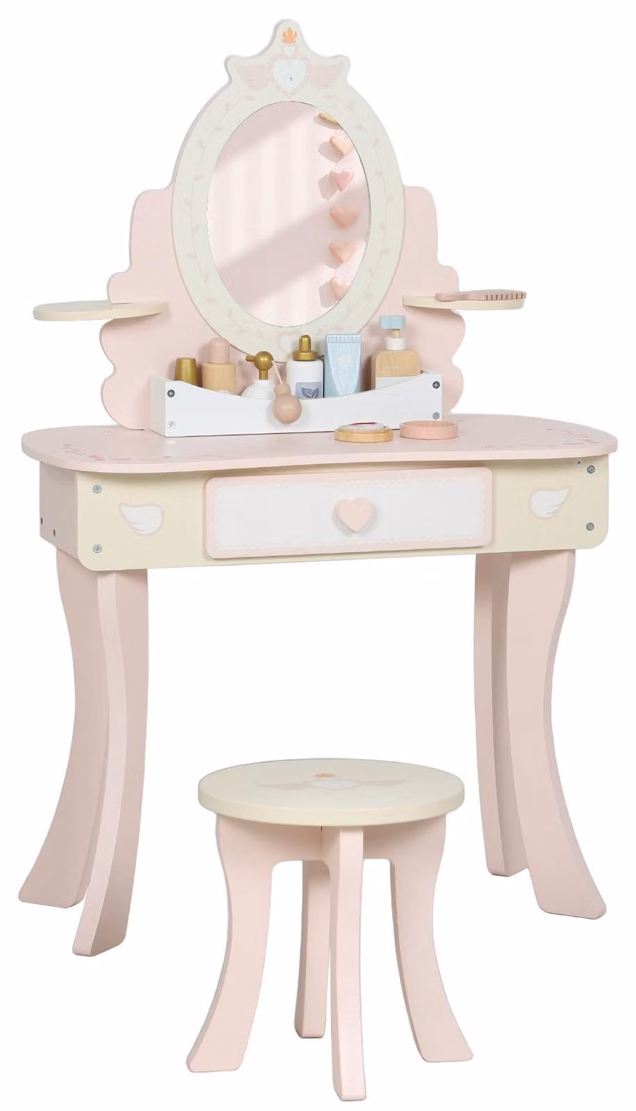 Tavolino da trucco per bambini con sedia e specchio | Colore: Rosa | Dimensioni: 29,6 x 59,8 x 89,8 cm