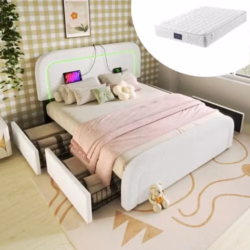 letto con schubladen sherpa bianco 160x200 cm