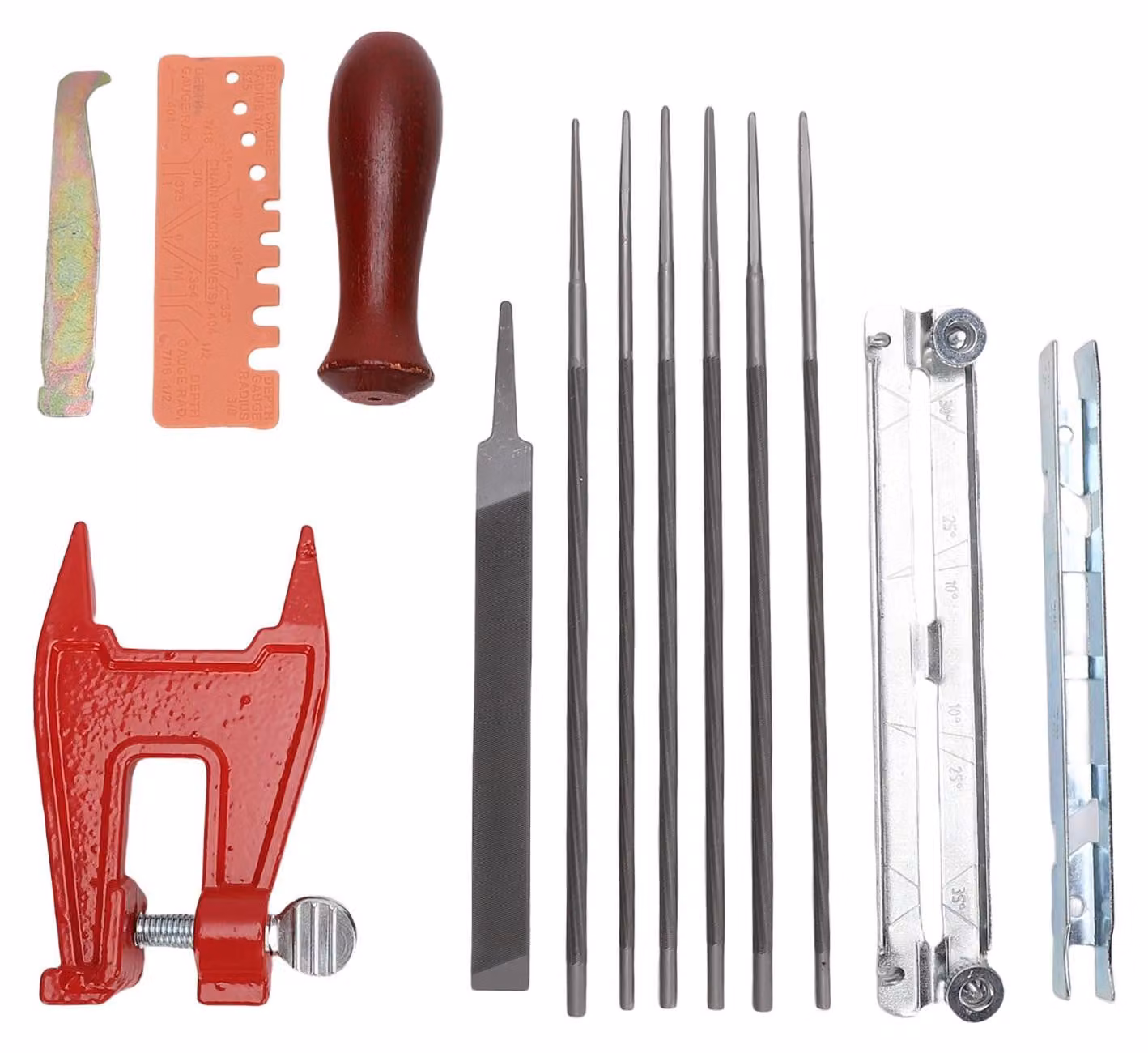 Set di lime per catene motosega, con misure da 1/8 di pollice, 5/32 di pollice, 11/64 di pollice, 3/16 di pollice, 13/64 di pollice, 7/32 di pollice, con manico in legno, lime universali per l'affilatura di catene motosega, adatte per l'uso professionale
