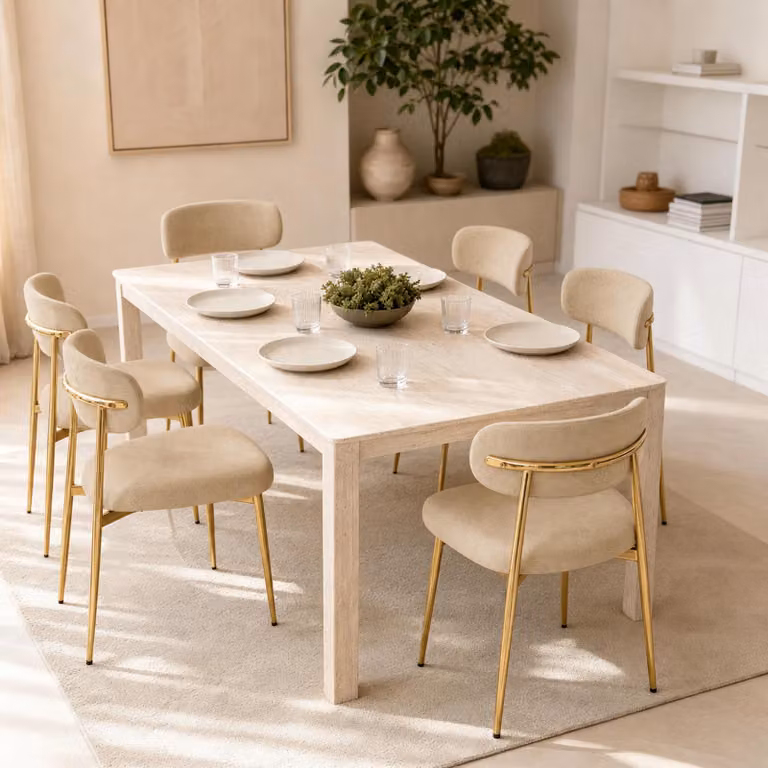 Set di 6 sedie da pranzo Flieks, con struttura dorata regolabile in altezza, sedie imbottite ideali per la sala da pranzo o la cucina, dimensioni 51x50x81 cm, colore marrone e oro