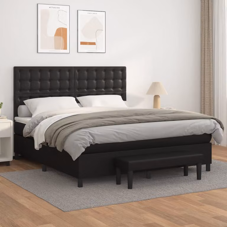 vidaXL Letto Ibrido con Giroletto a Molle e Materasso in Similpelle Nero, L/P: 160 x 200 cm