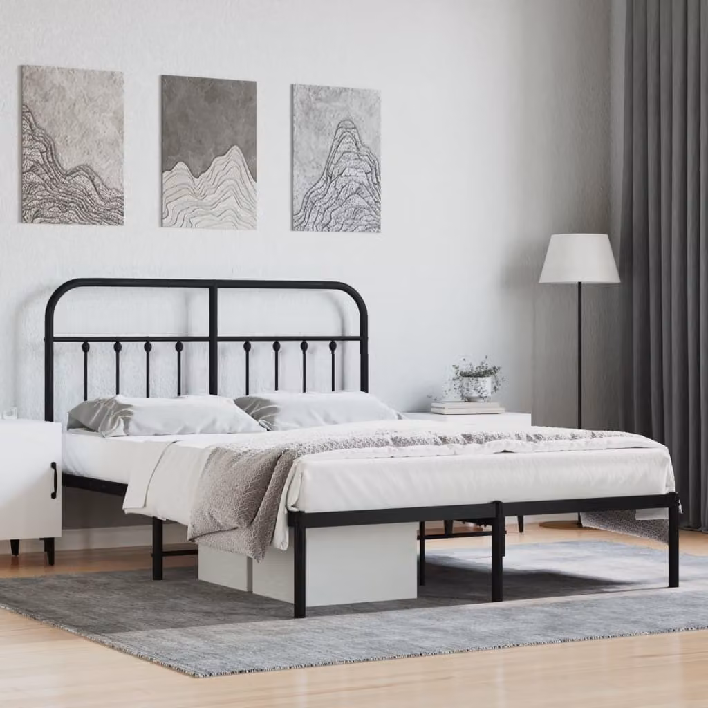 The Living Store Struttura letto con testiera in metallo nero 150x200 cm
