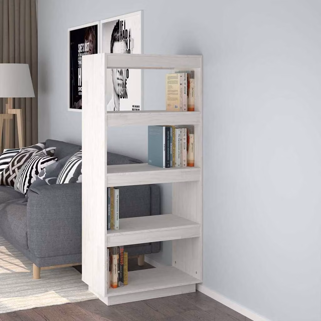 Libreria/Divisorio vidaXL in Legno Massello di Pino Bianco L: 60 cm, P: 35 cm, H: 135 cm