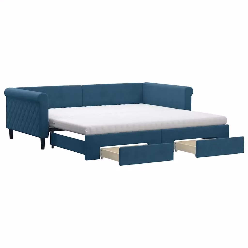 Divano Letto Estraibile vidaXL in Velluto Blu con Cassetto per Soggiorno e Camera da Letto L/P/H: 229 x 100 x 68 cm – 2