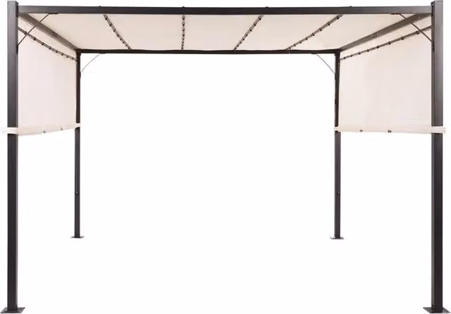 Gazebo da giardino Beliani in metallo e poliestere con LED, colore nero e beige, L: 310 cm, P: 310 cm, H: 215 cm