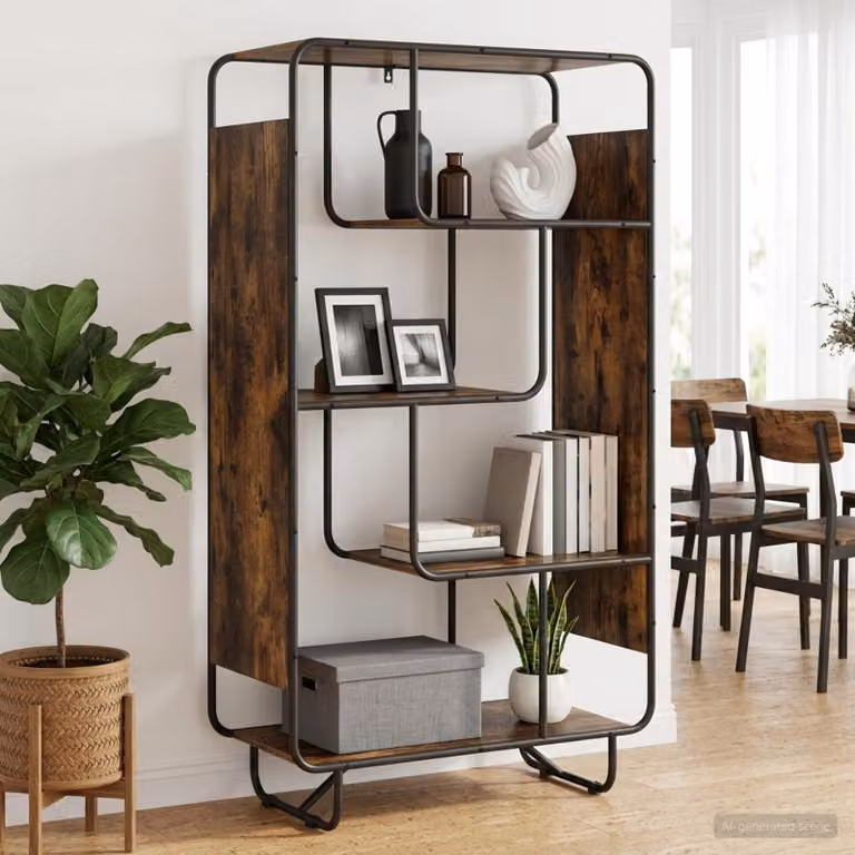Credenza stile industrial vidaXL in legno e metallo, colore marrone, L 80 x P 37.5 x H 144 cm
