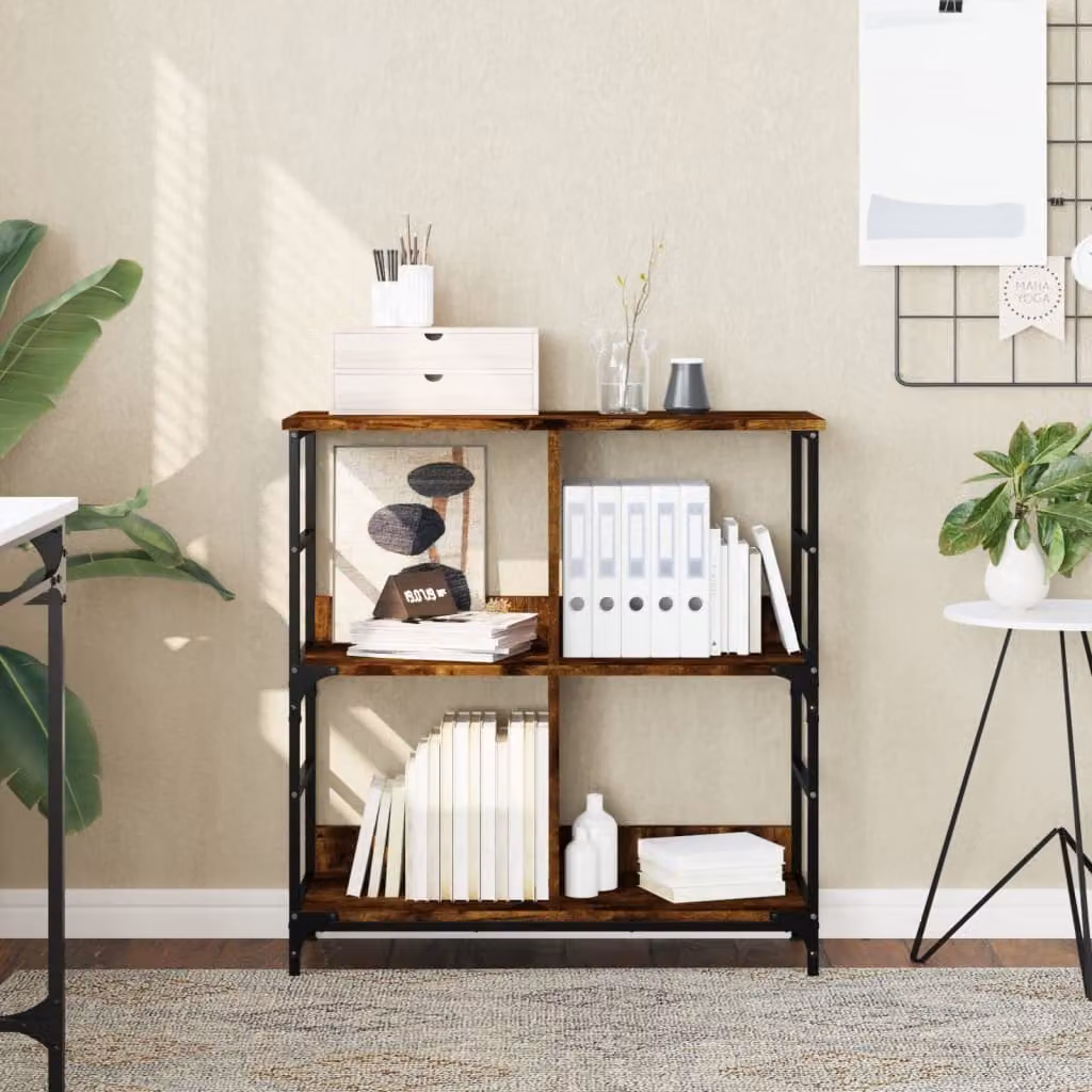 Libreria in stile industriale vidaXL in legno e metallo, colore rovere fumo, L 78,5 cm x P 33 cm x H 82 cm