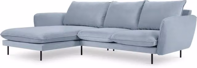 Divano angolare sinistro Vienna Cosmopolitan Design in velluto azzurro da 5 posti L/P/H: 255 x 170 x 95 cm