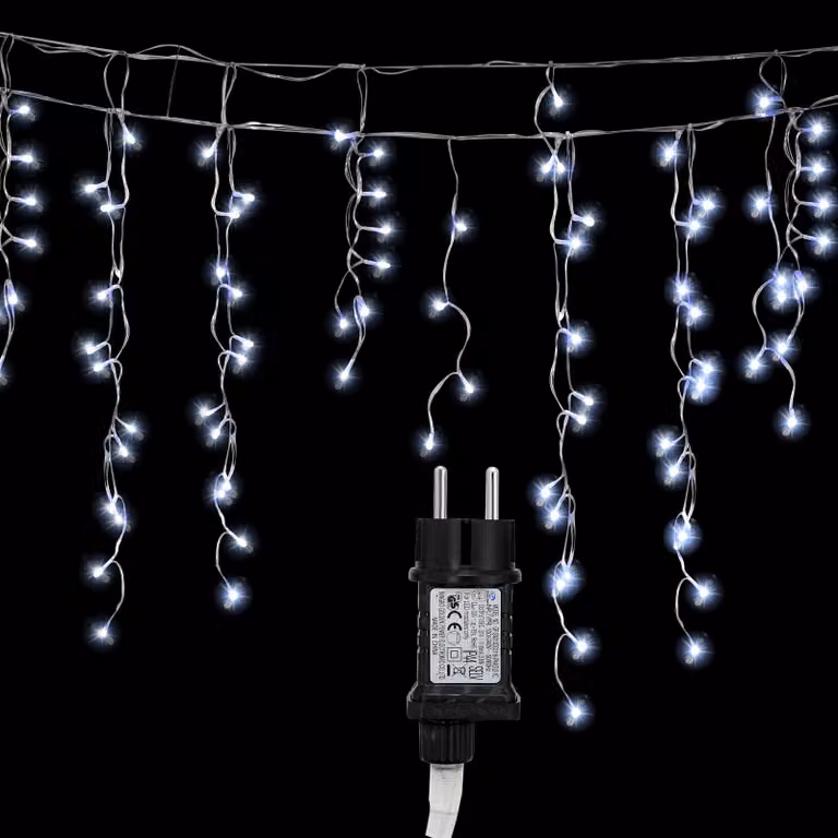 Jayseuw 5M LED pioggia di ghiaccio luci fata tenda interna 200 LED ghiaccioli luci di Natale 8 modalità Natale decorazione festa giardino bianco freddo