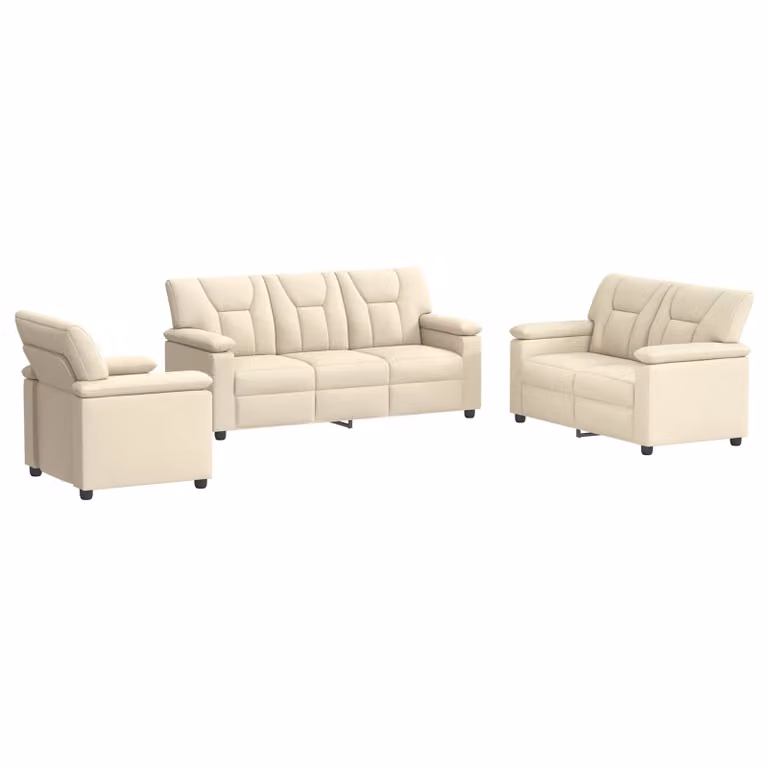 Set di 3 divani moderni vidaXL in similpelle beige con struttura in metallo e coperture rimovibili