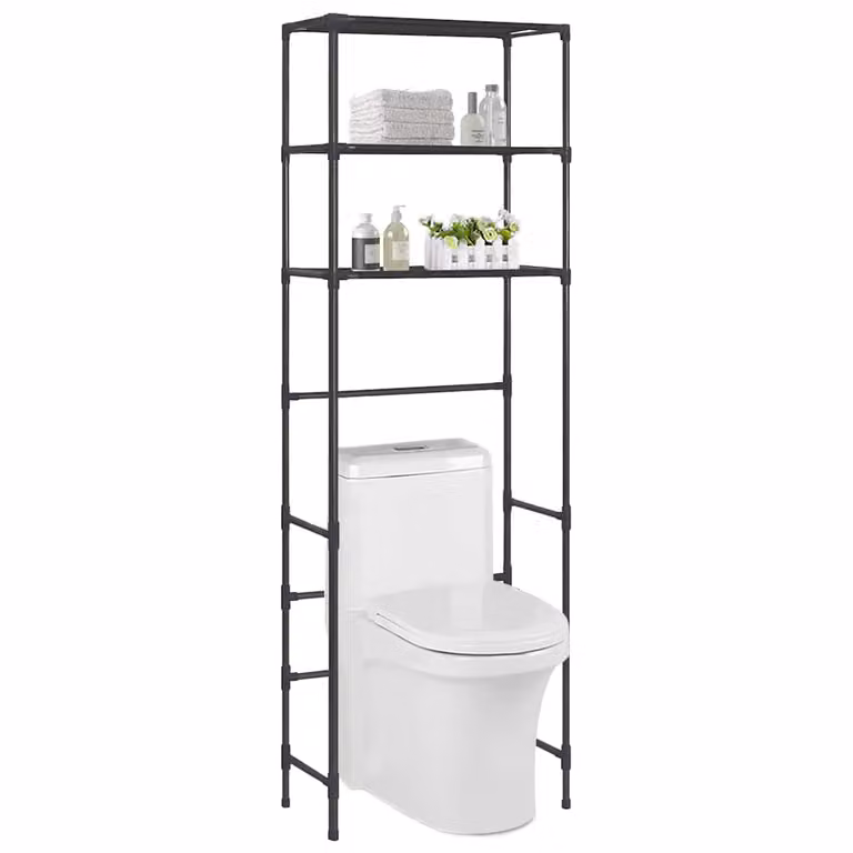 Scaffale per bagno vidaXL con 3 ripiani nero L: 53 cm, P: 28 cm, H: 169 cm