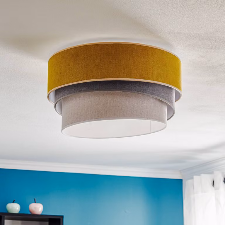 Plafoniera soffitto Pastell Trio Duolla, dimmerabile, Giallo / Arancione, Soggiorno / Sala da pranzo, Tessuto / Stoffa / Seta, Plafoniera
