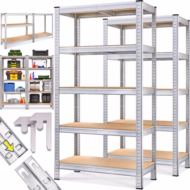 Set di 2 scaffali Monzana® in metallo argento con ripiani regolabili, stile industriale, H 170 x L 75 x P 30 cm – 1
