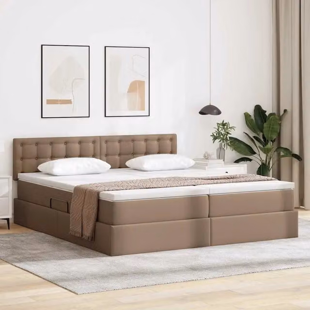Letto con Contenitore Moderno vidaXL in Pelle Sintetica Beige L: 180 cm, P: 200 cm, H: 204 cm