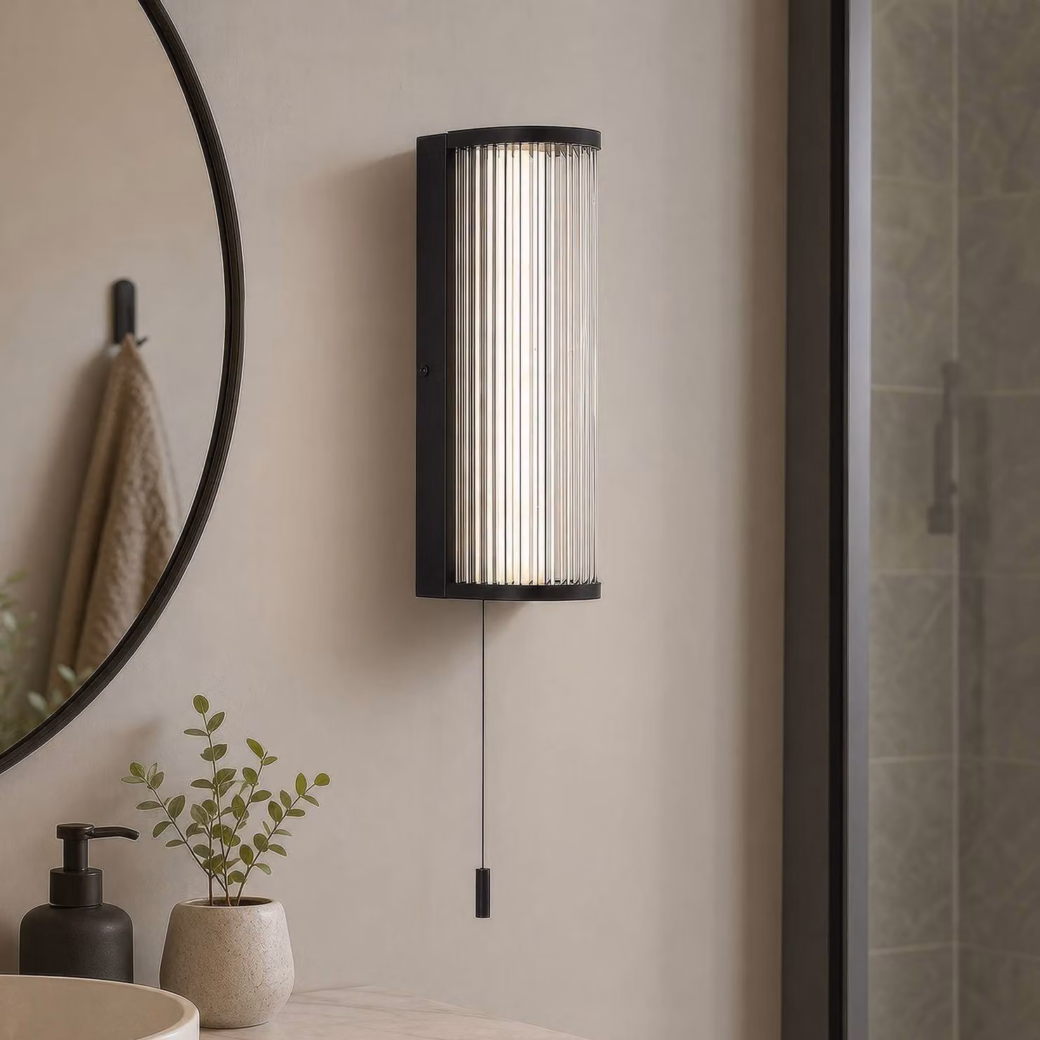 Searchlight Applique da parete Rue, dimmerabile, Nero, Bagno, Metallo, Applique