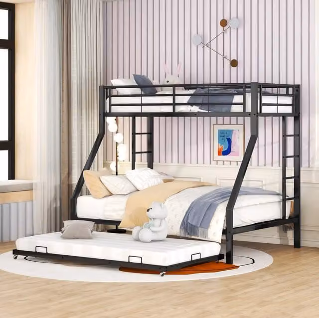 Letto a castello 90x200/140x200 cm nero con letto estraibile, senza materasso