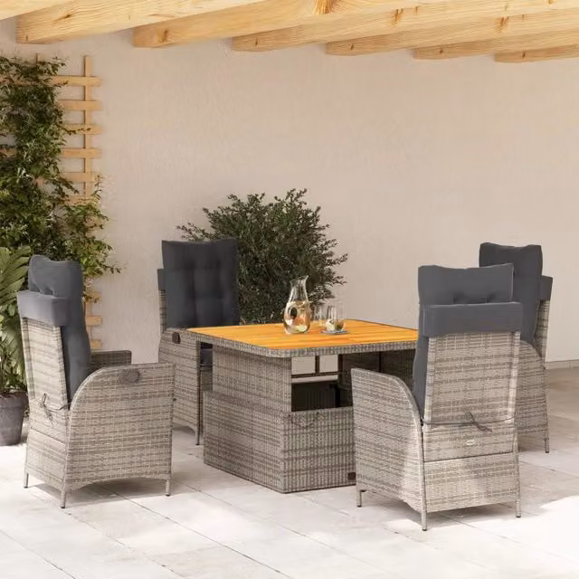 Set da Pranzo da Giardino 5 pz con Cuscini in Polyrattan Grigio 3277461