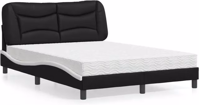 Letto con Materasso Hvar vidaXL in Similpelle Nero e Bianco, L/P/H: 140 x 200 cm – 2