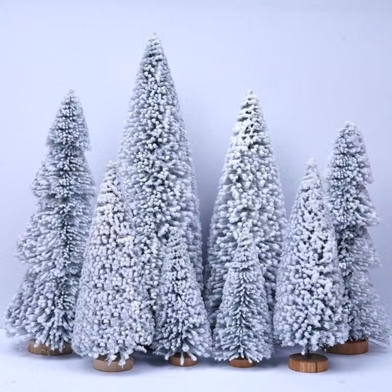 Set di mini alberi di Natale, 8 pezzi, altezza 10-25 cm, artificiali, con decorazioni a neve