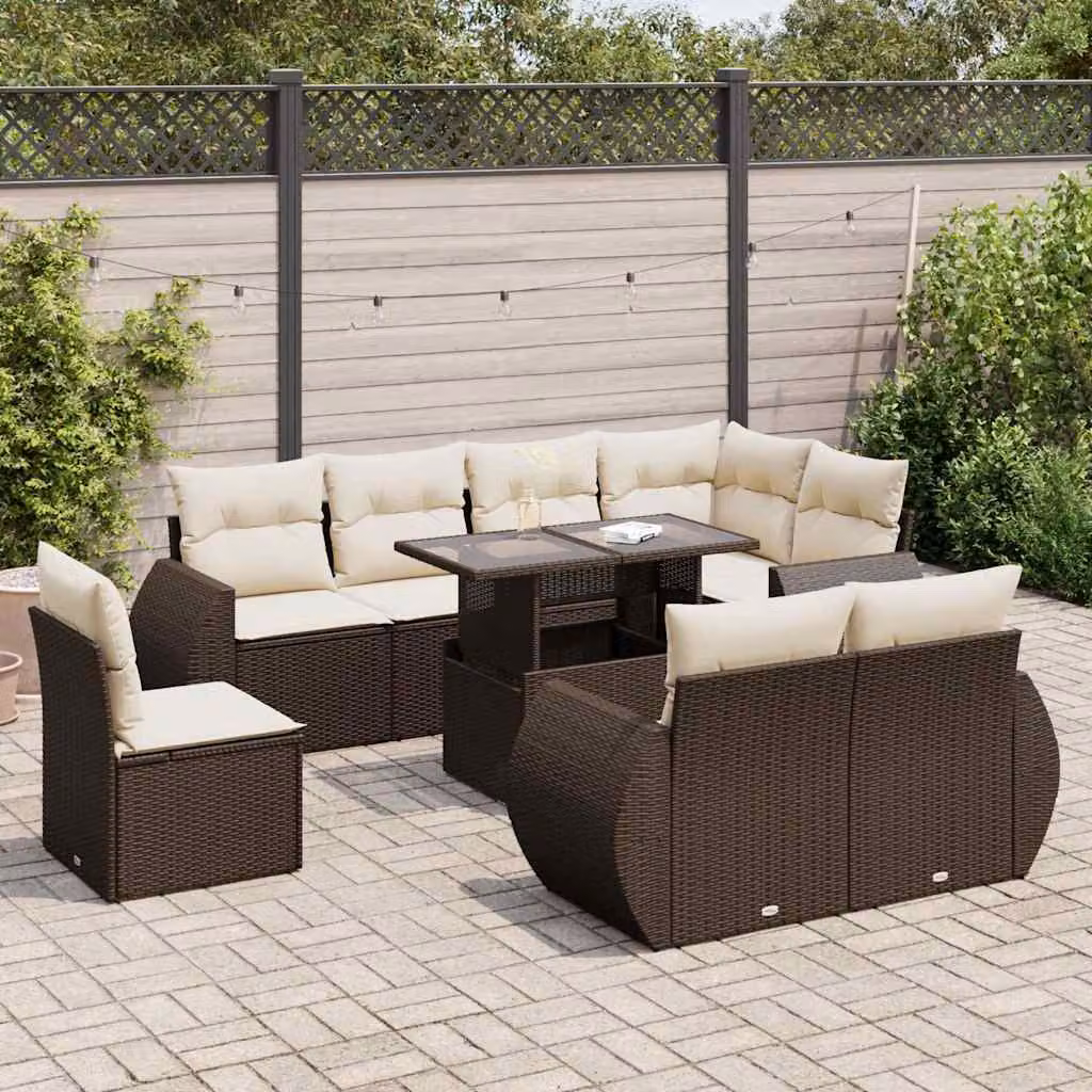 Maison Exclusive - Set Divani da Giardino 9pz con Cuscini Marrone in Polyrattan