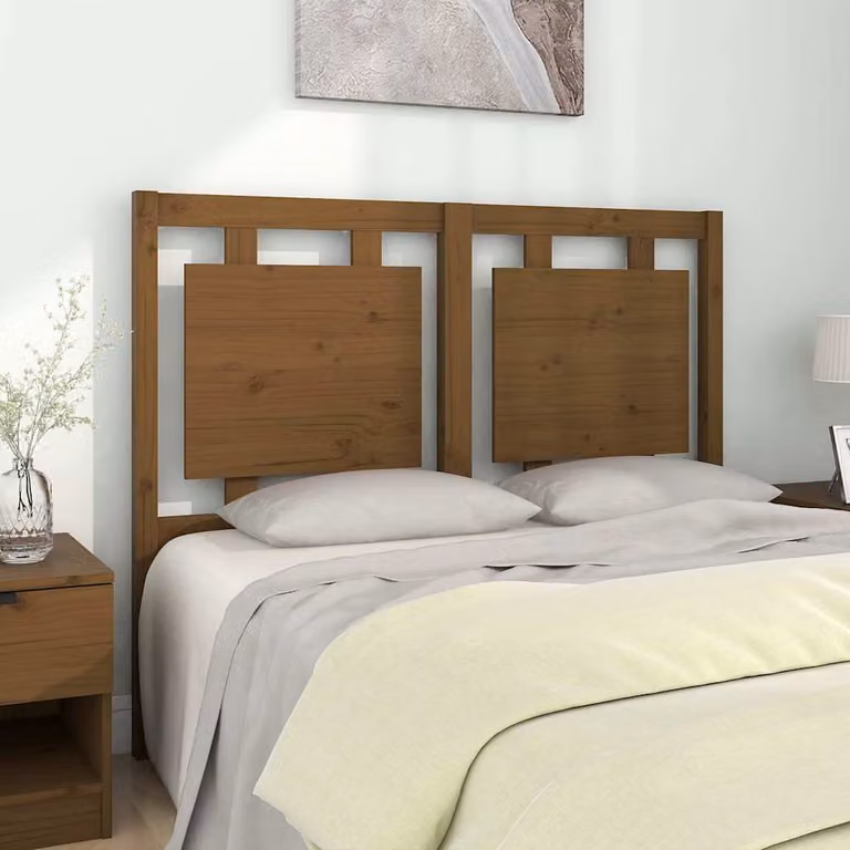 Testiera per letto vidaXL in legno massello di pino color ambra, stile rustico, L 125,5 cm x P 4 cm x H 100 cm