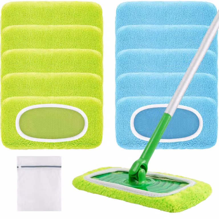 Confezione da 10 panni in microfibra per la pulizia dei pavimenti, compatibili con Swiffer, colore azzurro chiaro e verde chiaro