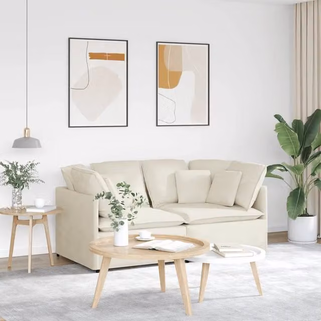 Divano Modulare con Cuscini in Velluto Crema 3321256