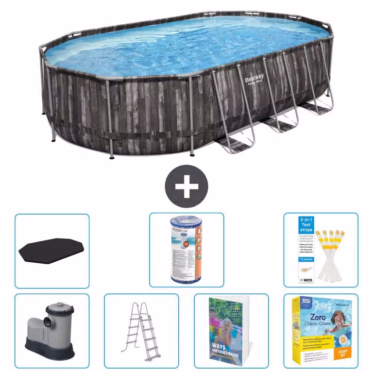 Bestway Power Steel, piscina ovale - 610x366x122 cm - composta da 6 parti, modello S572