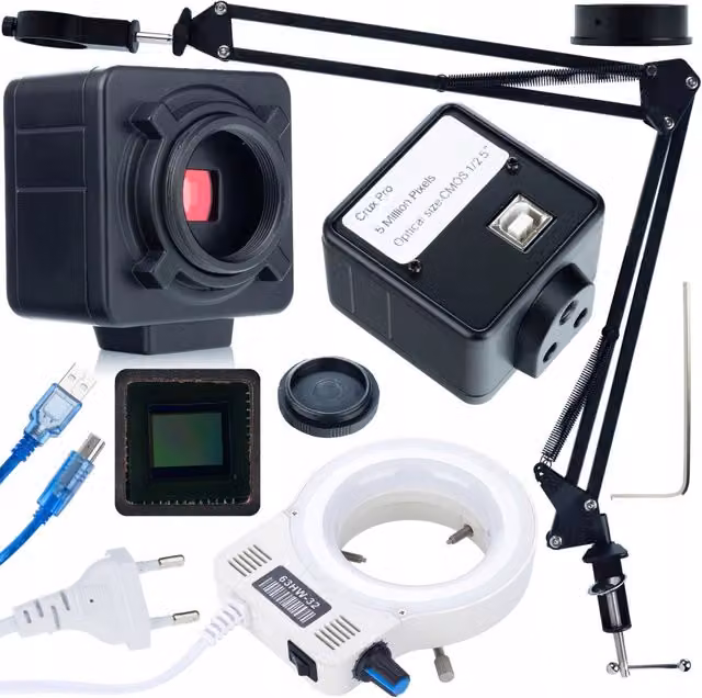 Set Braccio Regolabile per Microscopio Digitale ODM-180X 50mm con Illuminatore 32xLED e Camera Crux PRO KMCP-HDMI-USB Rosfix in Alluminio Verde e Nero