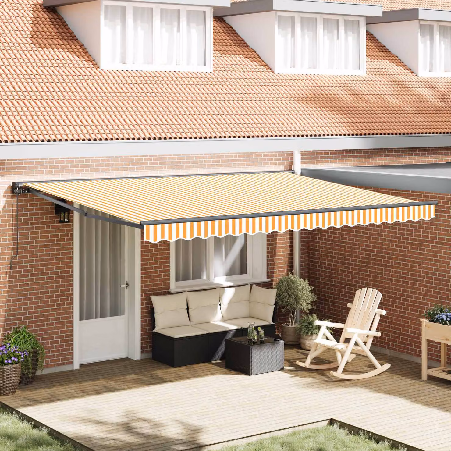 vidaXL Struttura per tenda a semi cassette in alluminio e poliestere, Giallo e Bianco, L 450 cm x P 300 cm