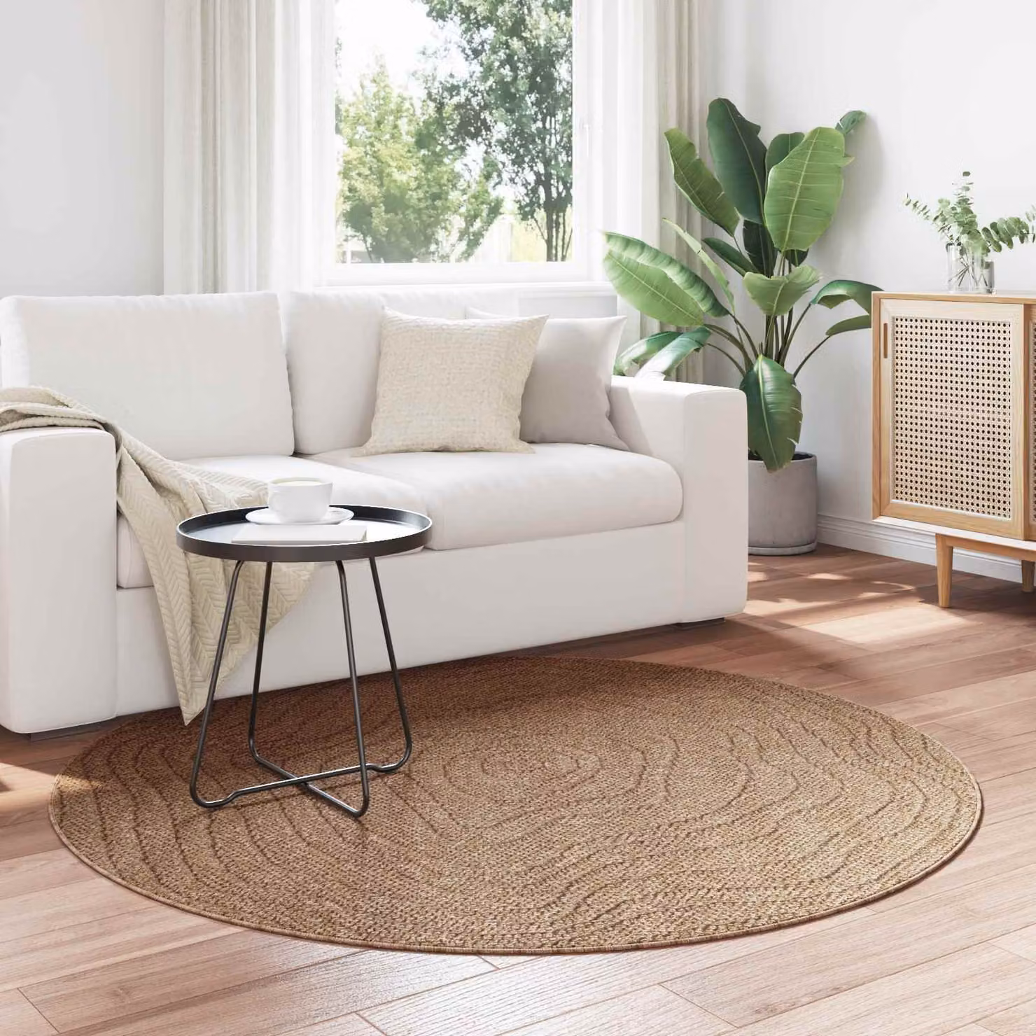 Tappeto vidaXL AGIRA per interno ed esterno, design moderno astratto, beige e marrone, Ø 120 cm