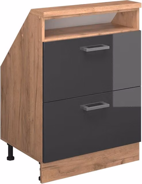 Mobile sottotetto Rion Vicco Antracite lucido e Rovere dorato con 2 cassetti e ripiano aperto L: 83.8 cm, H: 46.0 cm, P: 26.6 cm – 1