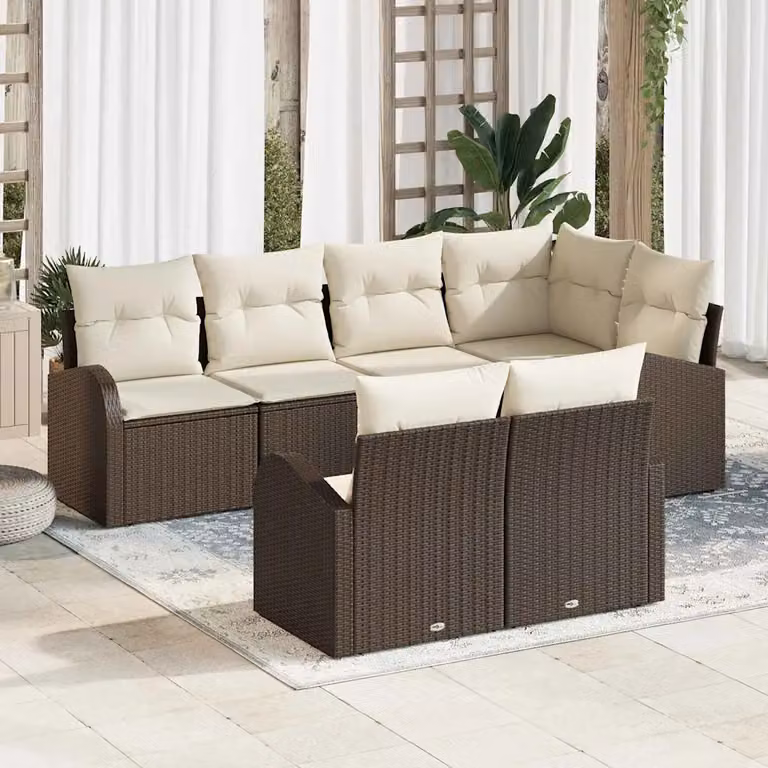 Set Divano da Giardino a L vidaXL in Polyrattan Marrone e Bianco con Cuscini Imbottiti e Struttura in Acciaio