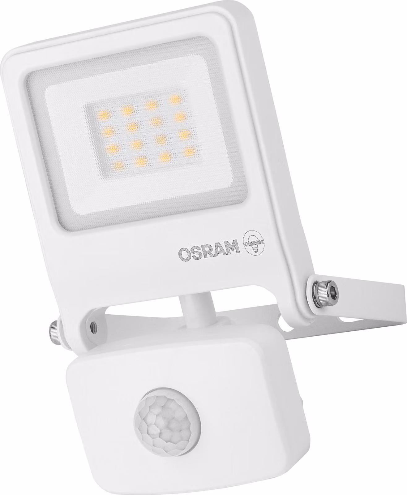 OSRAM ENDURA FLOOD PC 10W Proiettore LED con sensore, 3000K bianco caldo, 1000 lumen, IP44 proiettore bianco Sensore IR 9m, funzione tempo/lux, bianco
