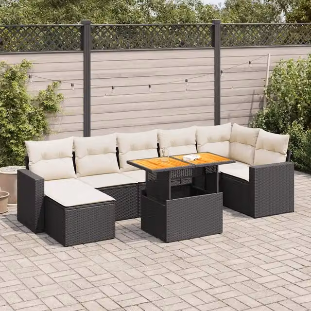 Set Divani da Giardino con Cuscini 8 pz Nero in Polyrattan 3327066
