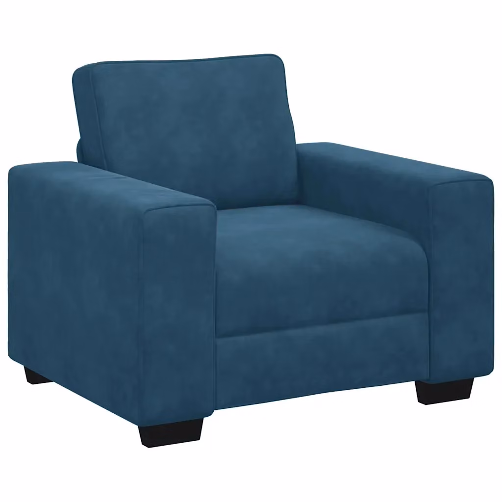 Poltrona Lounge in Velluto Blu vidaXL con Braccioli, L: 100 cm, P: 77 cm, H: 82 cm – 2